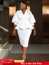 AOMEIDRESS Bodycon Party Two Piece Set V Neck Puff Sleeve Peplum Hem White / S