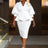 AOMEIDRESS Bodycon Party Two Piece Set V Neck Puff Sleeve Peplum Hem White / S