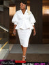 AOMEIDRESS Bodycon Party Two Piece Set V Neck Puff Sleeve Peplum Hem White / S