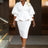 AOMEIDRESS Bodycon Party Two Piece Set V Neck Puff Sleeve Peplum Hem White / S