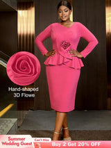 AOMEIDRESS Bodycon Peplum Dress with 3D Flower for Wedding Party WatermelonRed / S