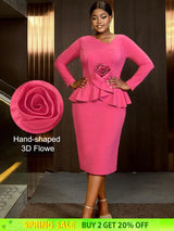 AOMEIDRESS Bodycon Peplum Dress with 3D Flower for Wedding Party WatermelonRed / S