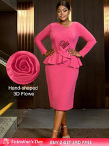 AOMEIDRESS Bodycon Peplum Dress with 3D Flower for Wedding Party WatermelonRed / S