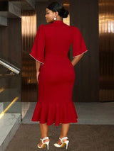 AOMEIDRESS Bodycon Red Mermaid Dress with 3D Flower for Wedding Party