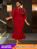 AOMEIDRESS Bodycon Red Mermaid Dress with 3D Flower for Wedding Party Red / S