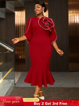 AOMEIDRESS Bodycon Red Mermaid Dress with 3D Flower for Wedding Party Red / S