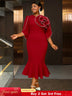 AOMEIDRESS Bodycon Red Mermaid Dress with 3D Flower for Wedding Party Red / S