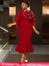 AOMEIDRESS Bodycon Red Mermaid Dress with 3D Flower for Wedding Party Red / S