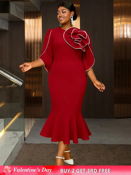 AOMEIDRESS Bodycon Red Mermaid Dress with 3D Flower for Wedding Party Red / S