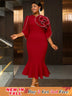 AOMEIDRESS Bodycon Red Mermaid Dress with 3D Flower for Wedding Party Red / S