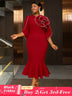 AOMEIDRESS Bodycon Red Mermaid Dress with 3D Flower for Wedding Party Red / S
