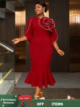 AOMEIDRESS Bodycon Red Mermaid Dress with 3D Flower for Wedding Party Red / S