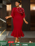 AOMEIDRESS Bodycon Red Mermaid Dress with 3D Flower for Wedding Party Red / S