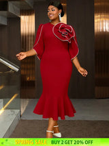 AOMEIDRESS Bodycon Red Mermaid Dress with 3D Flower for Wedding Party Red / S