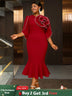 AOMEIDRESS Bodycon Red Mermaid Dress with 3D Flower for Wedding Party Red / S