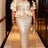 AOMEIDRESS Bodycon Sequin Dress V Neck Waist Cinching Ruffles Party - champagne / L