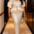 AOMEIDRESS Bodycon Sequin Dress V Neck Waist Cinching Ruffles Party - champagne / L