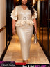 AOMEIDRESS Bodycon Sequin Dress V Neck Waist Cinching Ruffles Party - champagne / L