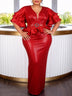 AOMEIDRESS Bodycon Sequin Dress V Neck Waist Cinching Ruffles Party - Red / L