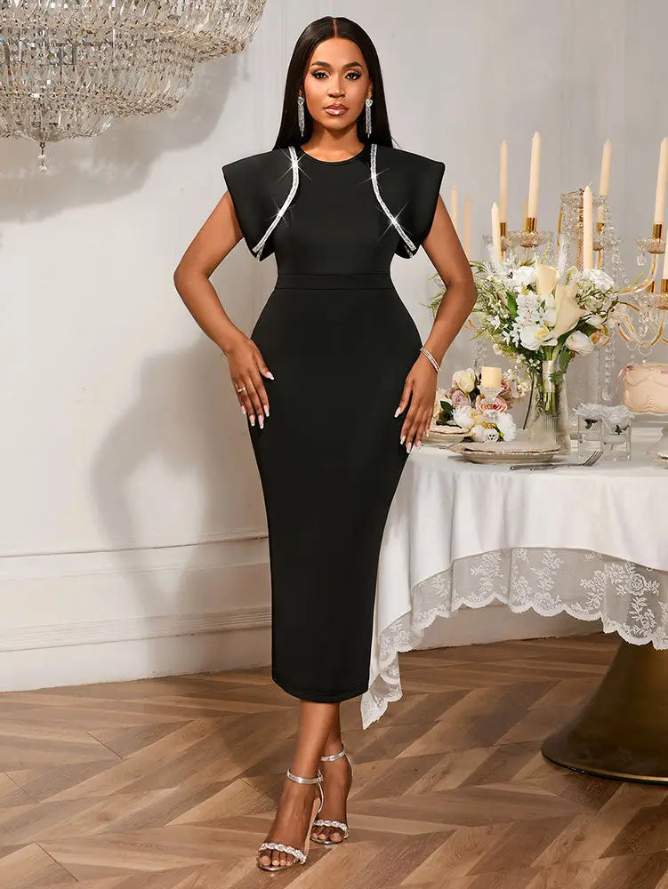 AOMEIDRESS Bodycon Sequins Dress for Wedding Guest Party Christmas Black / S