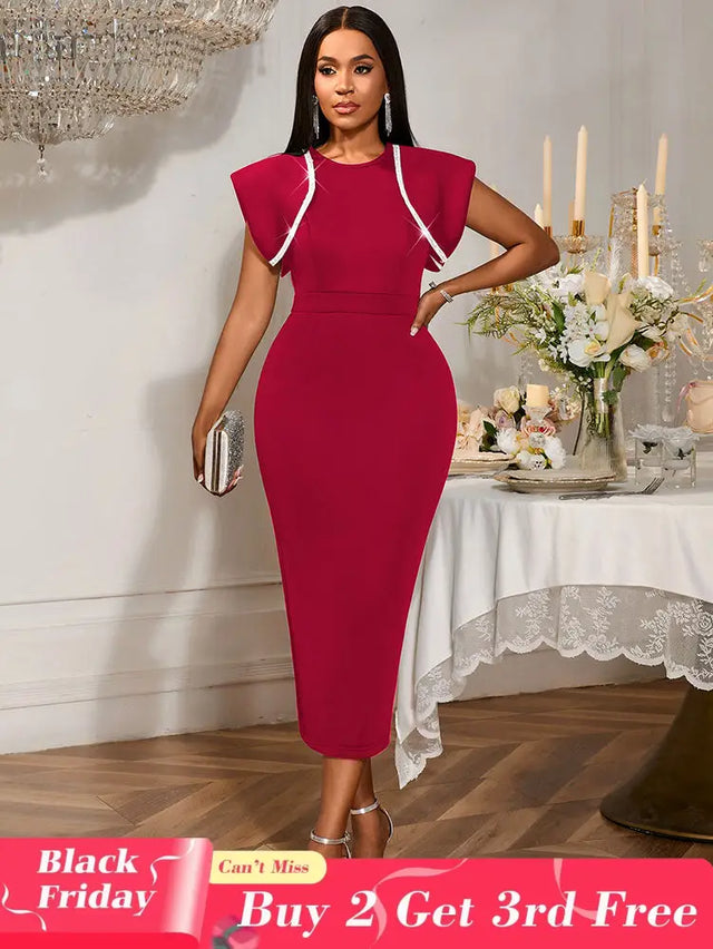 AOMEIDRESS Bodycon Sequins Dress for Wedding Guest Party Christmas DarkRed / S