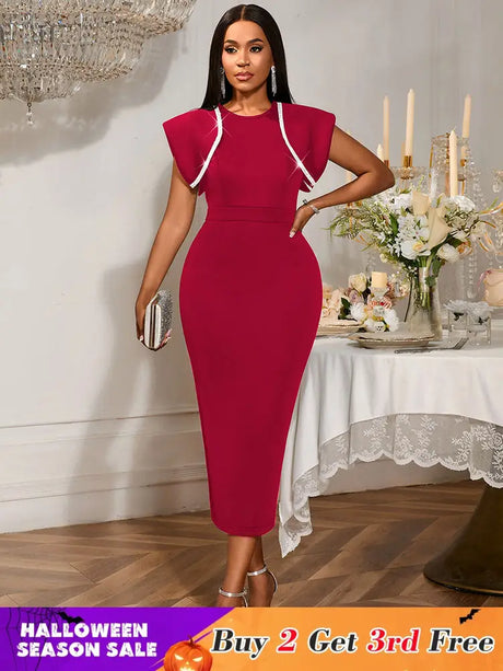 AOMEIDRESS Bodycon Sequins Dress for Wedding Guest Party Christmas DarkRed / S
