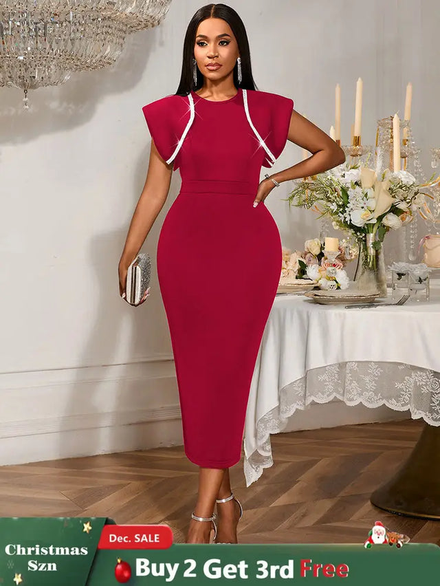 AOMEIDRESS Bodycon Sequins Dress for Wedding Guest Party Christmas DarkRed / S