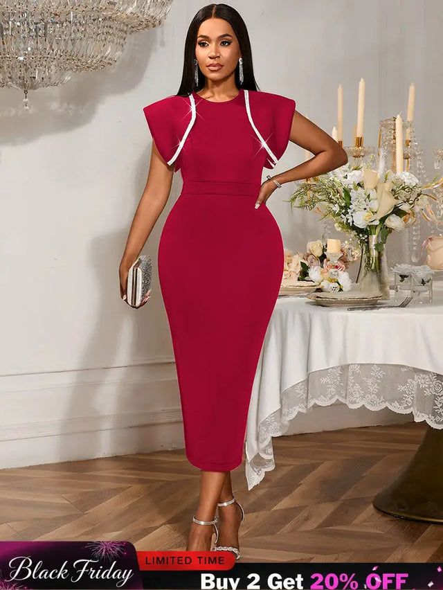 AOMEIDRESS Bodycon Sequins Dress for Wedding Guest Party Christmas DarkRed / S