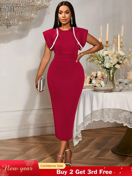 AOMEIDRESS Bodycon Sequins Dress for Wedding Guest Party Christmas DarkRed / S