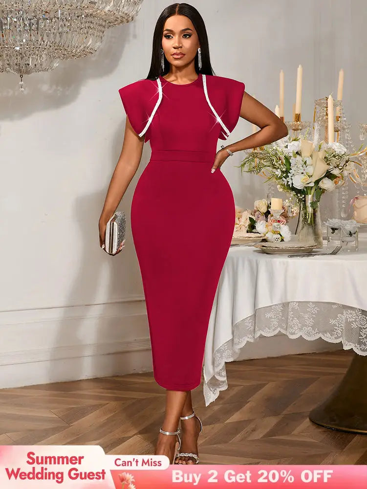 AOMEIDRESS Bodycon Sequins Dress for Wedding Guest Party Christmas DarkRed / S