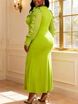 AOMEIDRESS Bodycon Slit Dress Ruffles Lace Splicing Sleeves Beading
