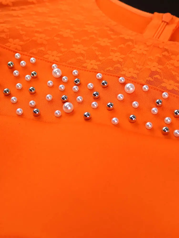 AOMEIDRESS Bodycon Wedding Guest Party Dress With Beading Lace Sleeve