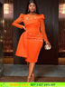 AOMEIDRESS Bodycon Wedding Guest Party Dress With Beading Lace Sleeve Orange / S