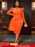 AOMEIDRESS Bodycon Wedding Guest Party Dress With Beading Lace Sleeve Orange / S