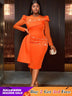 AOMEIDRESS Bodycon Wedding Guest Party Dress With Beading Lace Sleeve Orange / S