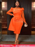 AOMEIDRESS Bodycon Wedding Guest Party Dress With Beading Lace Sleeve Orange / S