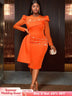 AOMEIDRESS Bodycon Wedding Guest Party Dress With Beading Lace Sleeve Orange / S