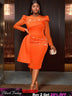 AOMEIDRESS Bodycon Wedding Guest Party Dress With Beading Lace Sleeve Orange / S