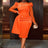 AOMEIDRESS Bodycon Wedding Guest Party Dress With Beading Lace Sleeve Orange / S