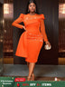 AOMEIDRESS Bodycon Wedding Guest Party Dress With Beading Lace Sleeve Orange / S