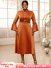 brown half high collar dresses for women