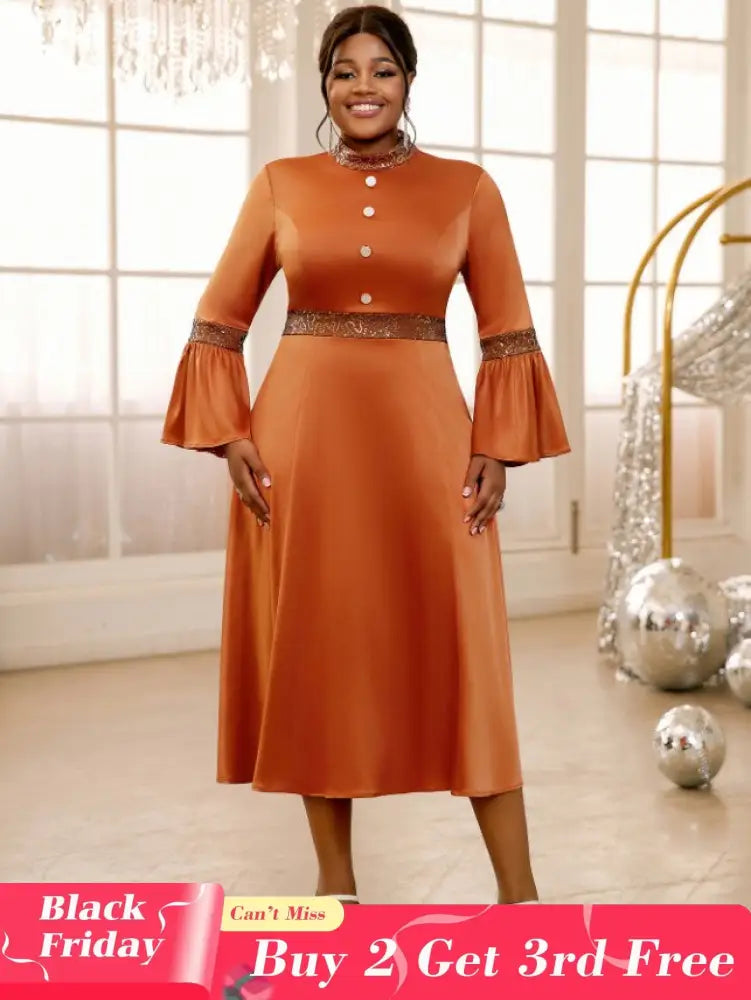 brown half high collar dresses for women