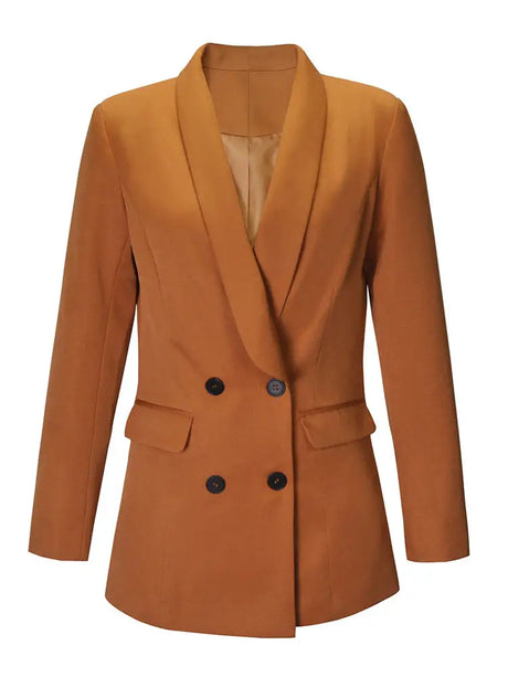 AOMEIDRESS Brown Office Blazer Lapel Button Elegant Business Wear
