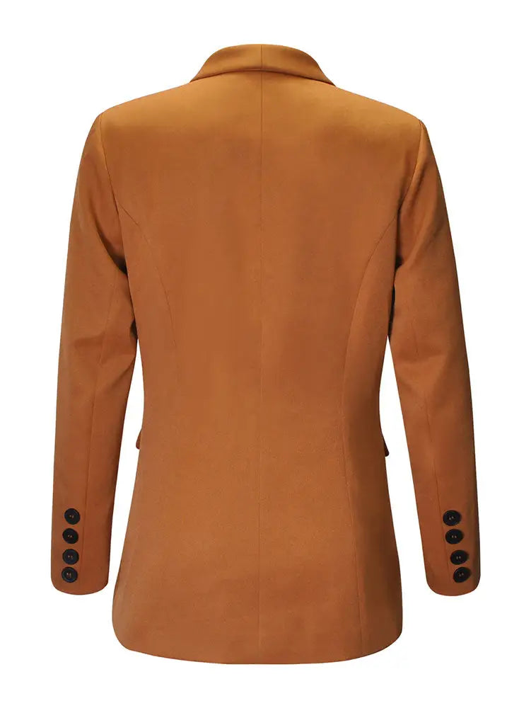 AOMEIDRESS Brown Office Blazer Lapel Button Elegant Business Wear