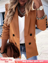 AOMEIDRESS Brown Office Blazer Lapel Button Elegant Business Wear Brown / S