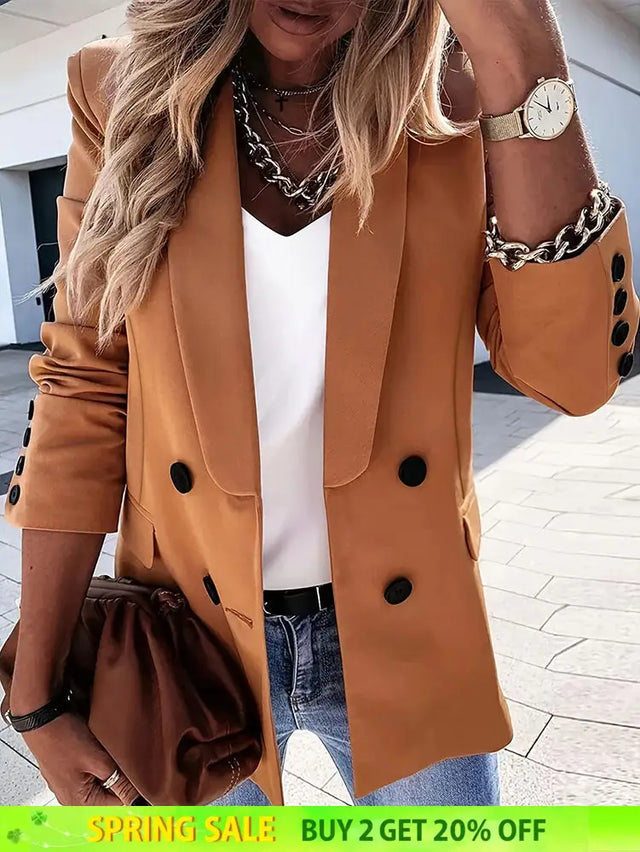 AOMEIDRESS Brown Office Blazer Lapel Button Elegant Business Wear Brown / S