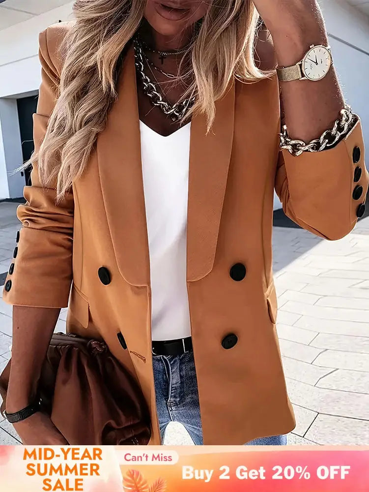 AOMEIDRESS Brown Office Blazer Lapel Button Elegant Business Wear Brown / S