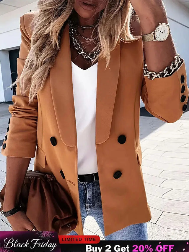 AOMEIDRESS Brown Office Blazer Lapel Button Elegant Business Wear Brown / S