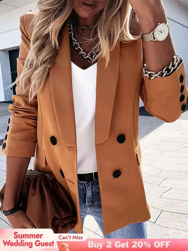 AOMEIDRESS Brown Office Blazer Lapel Button Elegant Business Wear Brown / S