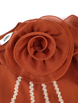 AOMEIDRESS Brown Pleated Chiffon Dress Ruffle Sleeve Party Outfits